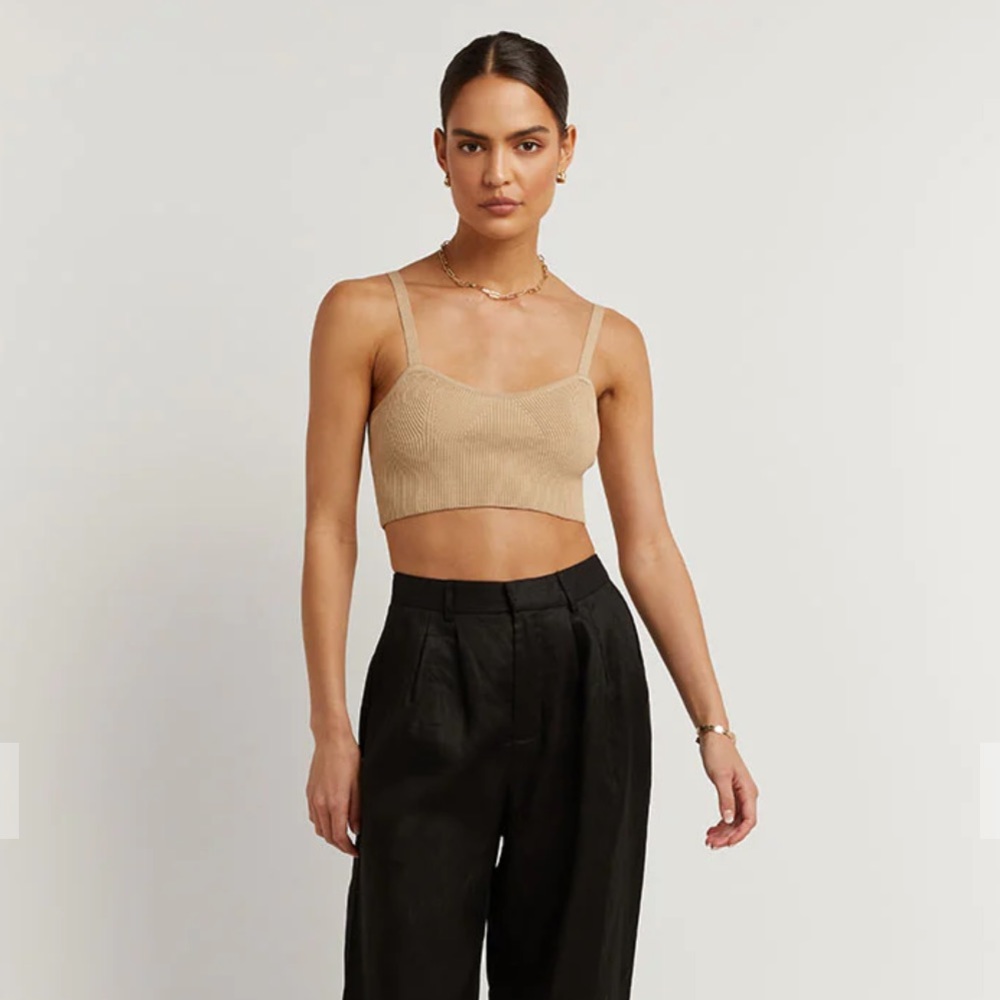 DISSH LAURIE WHEAT CROPPED KNIT TOP - S / ALMOND